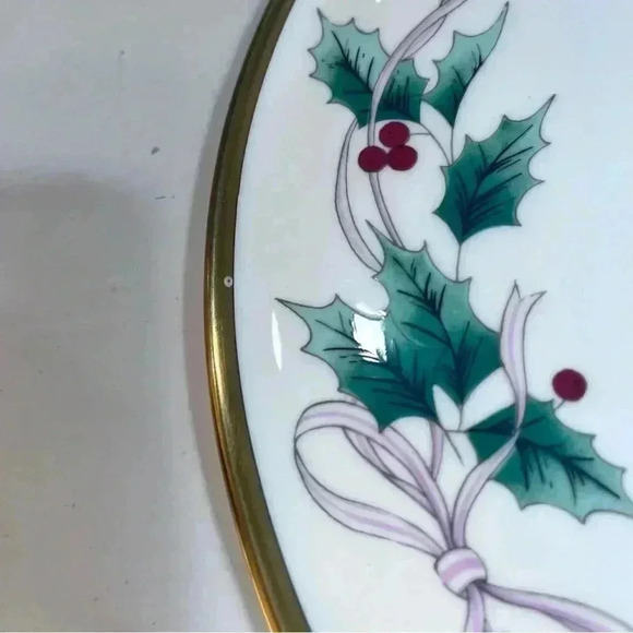 Mikasa bone china holly christmas cake plate 11.5 diam gold edges collection - Picture 2 of 3